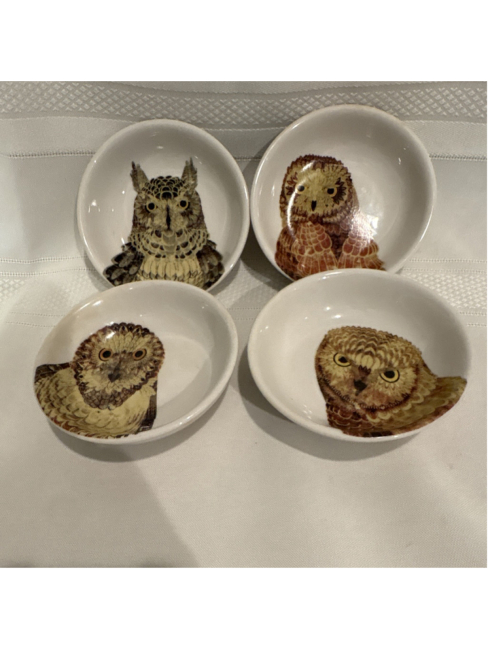 Creative Co-op Owl Ceramic Bowl Set of 4 Microwave Dishwasher Oven Safe